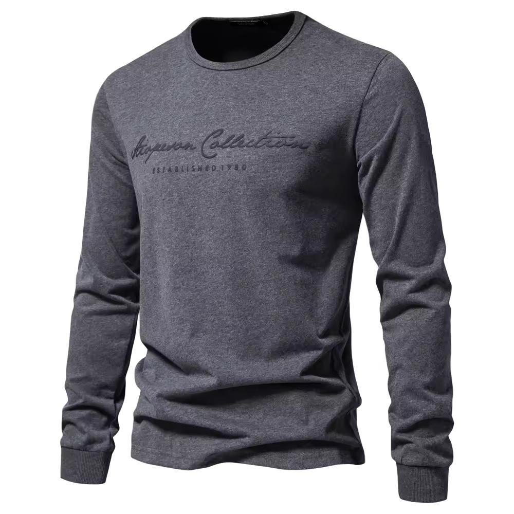 T-shirt da uomo in cotone a maniche lunghe, tinta unita, stampa con lettere, magliette casual da uomo, top primaverili, maglietta, abbigliamento da uomo