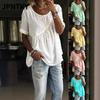 JPNTKY Women's Fashion Casual Solid Color Print Short Sleeve O-Neck Blouses & Shirts International Design
