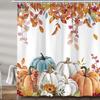 Fall Pumpkin Shower Curtains For Bathroom Thanksgiving Teal Eucalyptus Leaves Watercolor Farmhouse Rustic Vintage Bathroom Decor