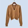 Puff Sleeves Short V-neck Sweater Female Fall and Winter K-style Classic Style Silm Long Sleeves Knitting Cardigan Outerwear Top