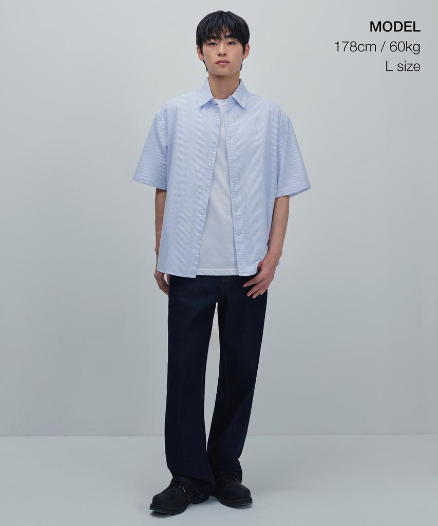 MUSINSA STANDARD Striped Oversized Oxford Short Sleeve Shirt [Sky Blue Stripe]