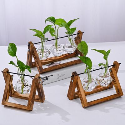 Wooden Frame Glass Vase Planter Bonsai Flower Pot Decoration Hydroponic Plant Vases