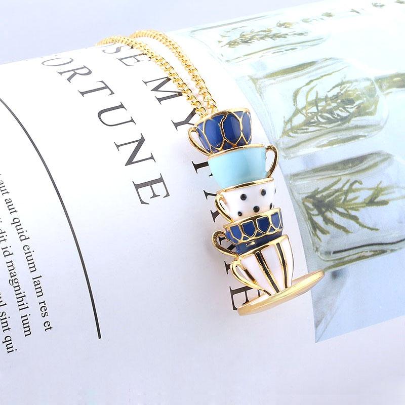 Meier Enamel glazed tea cup coffee cup necklace metal pendant sweater chain jewelry