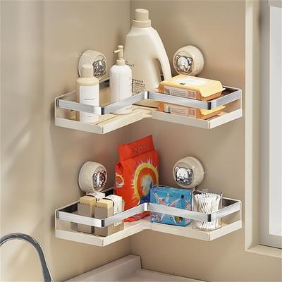 Bathroom Wall Mount Corner Shelf with Suction Cups for Shower Items