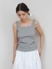 CLUNY Cotton Ribbed Square Neck Sleeveless Top - Gray