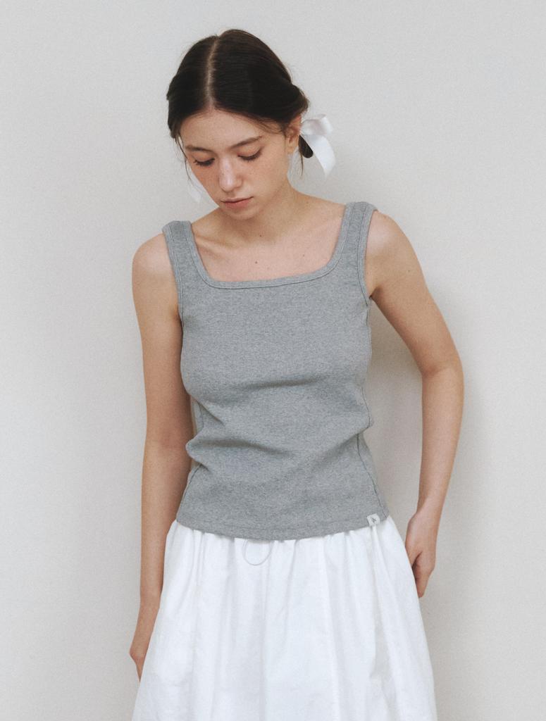 CLUNY Cotton Ribbed Square Neck Sleeveless Top - Gray