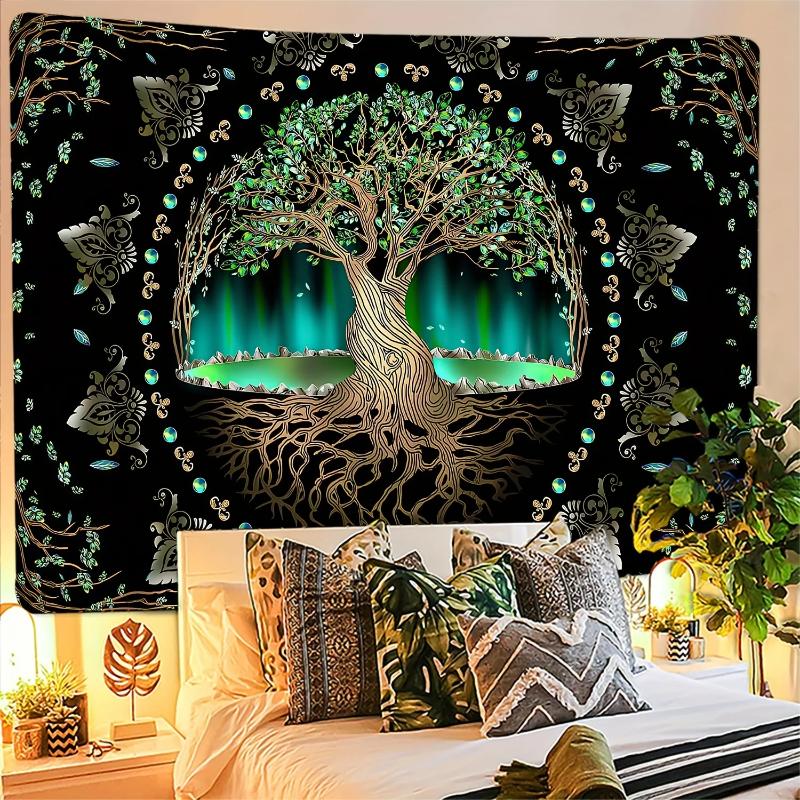 Bohemian Mysterious Tapestry Sun Moon Tree of Life Fluorescent Wall Hanging Bedroom, Dormitory, Living Room Decoration