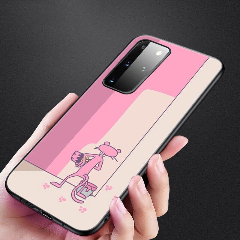 Cute Funny Pink Panther Phone Case For Samsung Galaxy S20 S21 FE S10 Lite Note 20 10 Lite S8 S9 S10E S10 Plus Ultra Black Cover