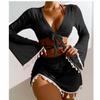 Ou Ruizi's New Sexy Split Swimsuit Women's Lace-up Bikini Fringed Four-piece Long-sleeved Blouse