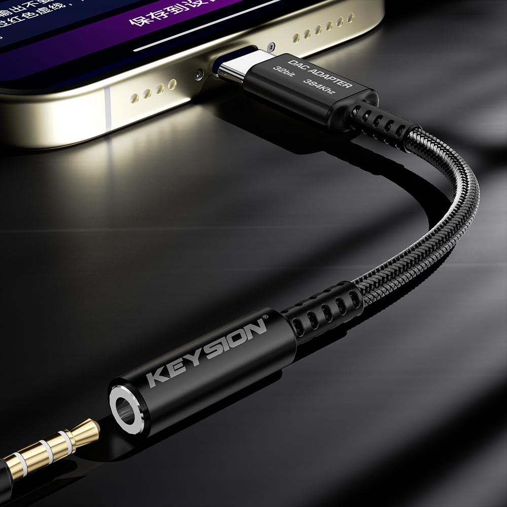 KEYSION Type-C To 3.5mm USB DAC ADC 24bit/48kHz Live Streaming HD Call Adjust EQ 32bit/384kHz HiFi Decoder Headphone Amplifie