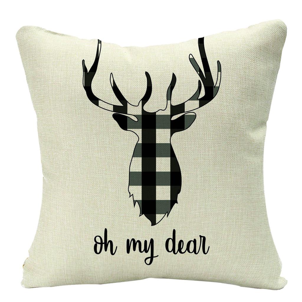 Christmas Plaid Linen Pillowcase Festive Home Decoration Gift Sofa Pillow Cushion Cover