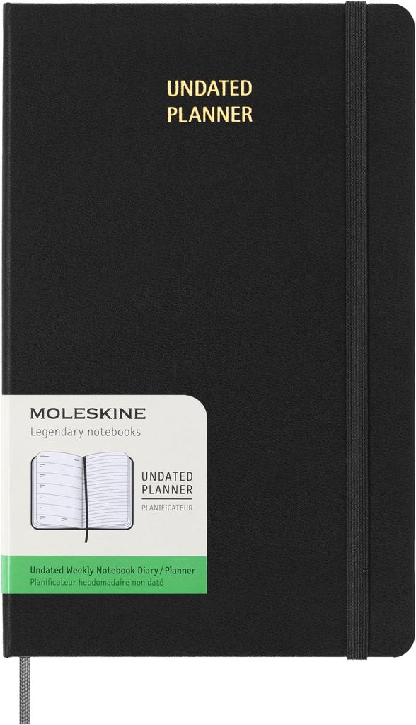 Moleskine 12-Month Undated Weekly Diary, Large Size (13cm x 21cm), Black Hardcover, DHUNDB12WN301
