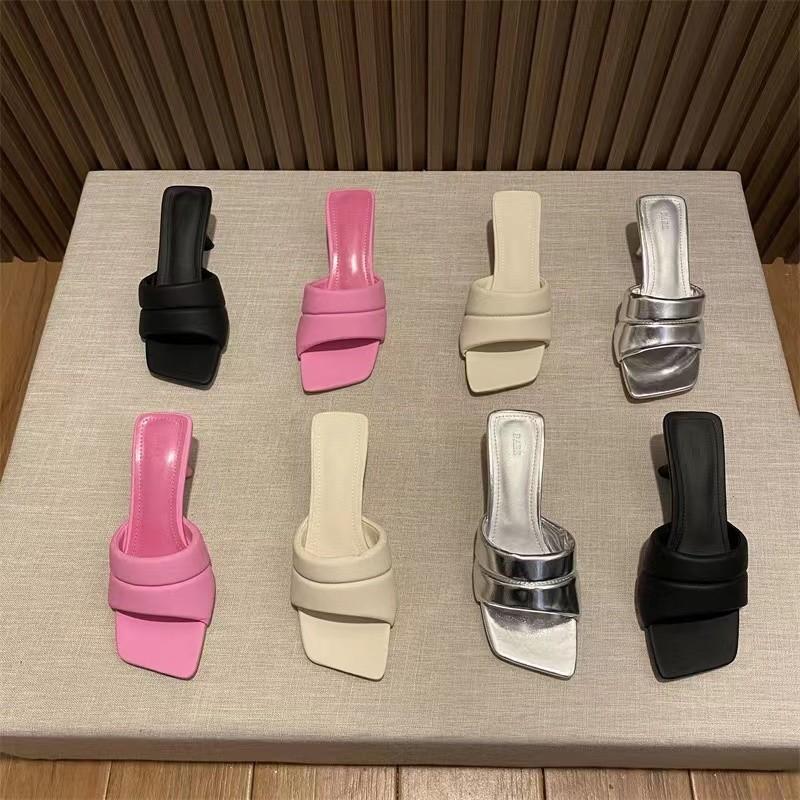 Summer New Brand Women Slipper High Wedge Heel Ladies Elegant Dress Slides Shoes Square Toe Slip on Slippers