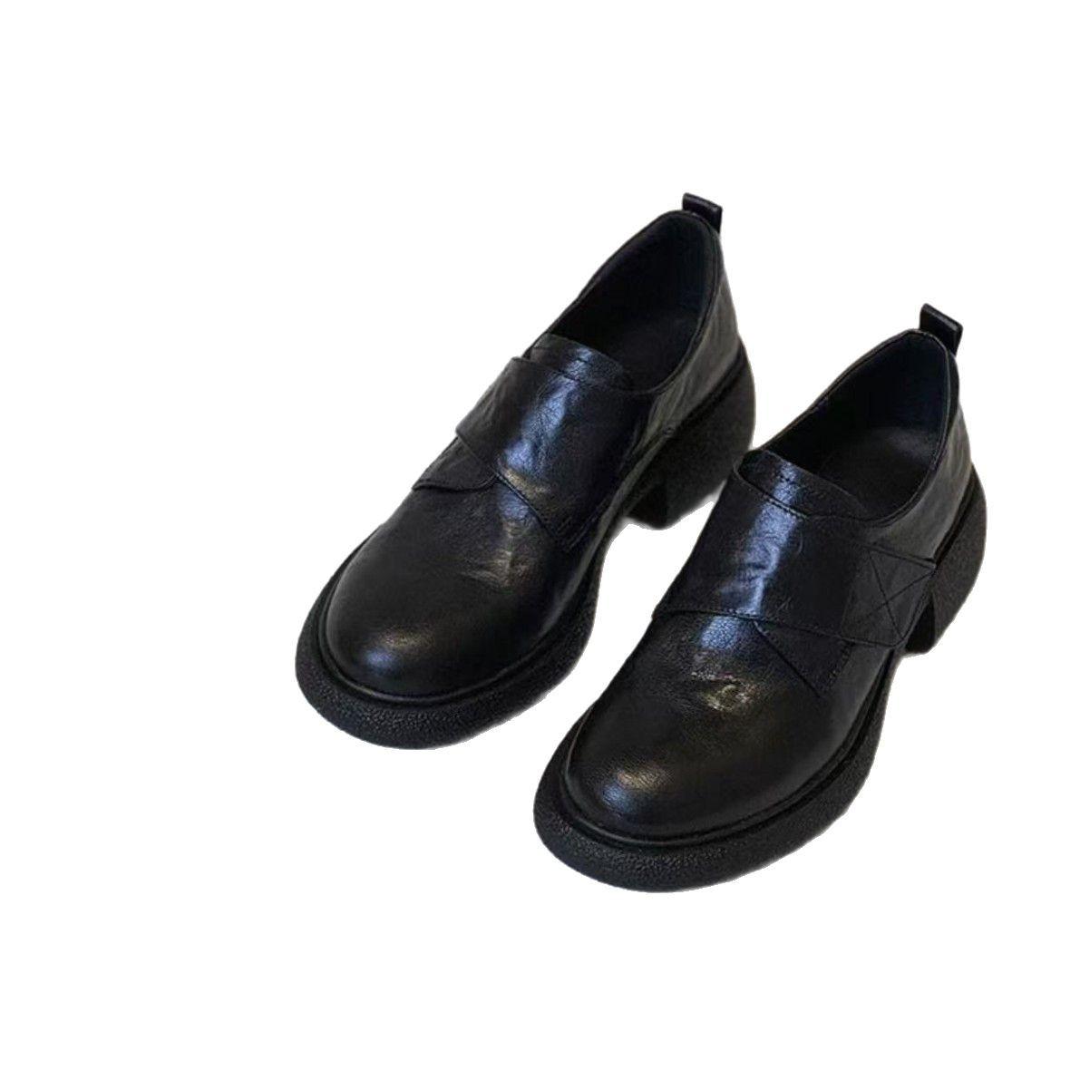 

Spot model~ Velcro sports tire sole loafers women s thick heel 5cm British style small leather shoes women 35