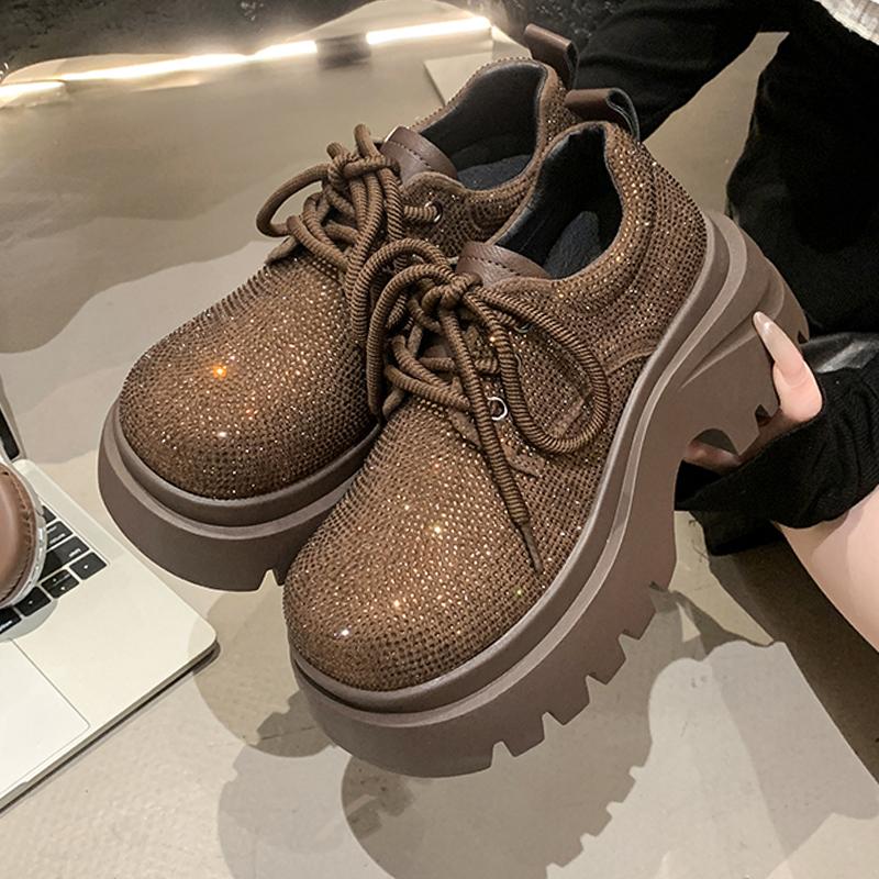 Ballerinas Damen Sportschuhe Bling Schnürer Plateau Sneaker Kristall Loafer Schuhe 2025 Herbst Designer Zapatillas De Mujer