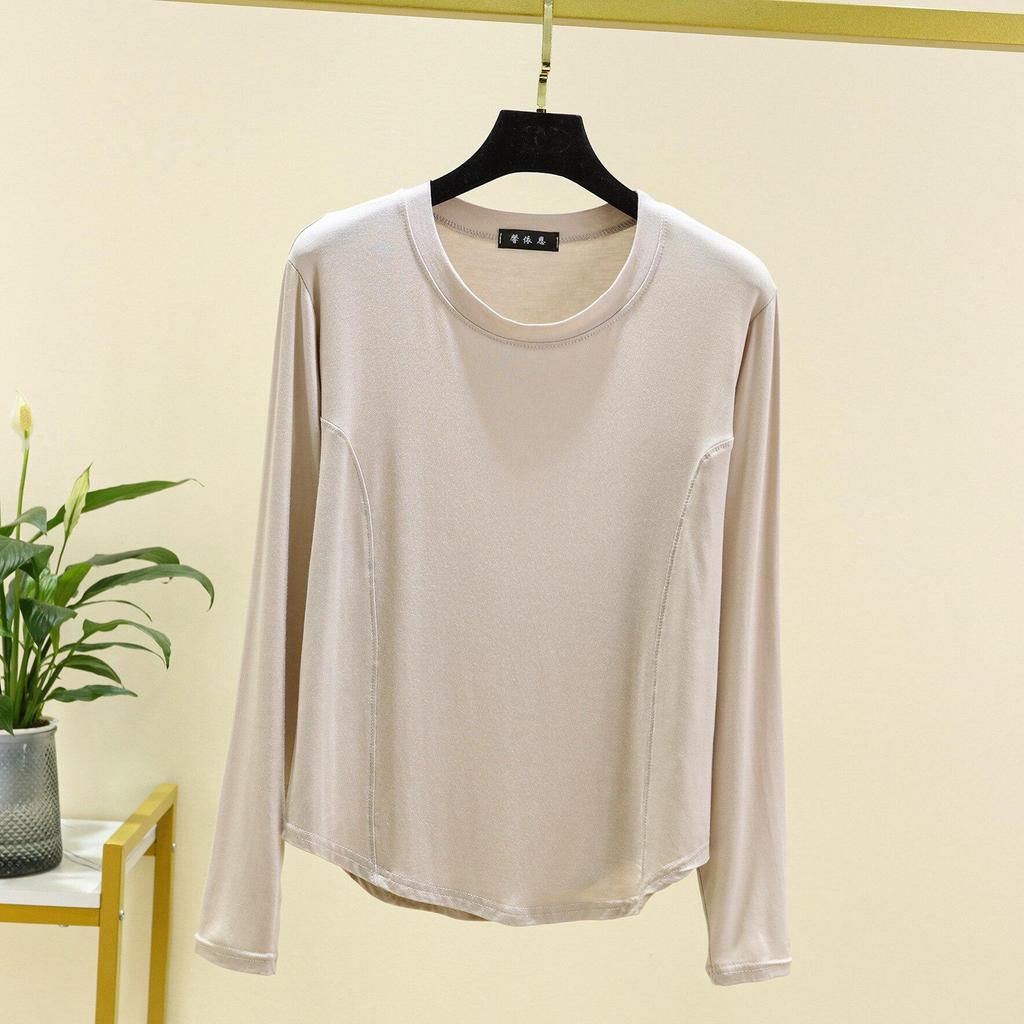 Novidade Primavera e Outono 2026 Pijama Feminino Peça Única Modal Gola Redonda Grande Manga Longa Camiseta Top Estilo Fino com Roupa para Casa