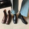 Autumn and Winter Women's Leather Boots Solid Color Leather Large Size Women's Boots Rear Zipper Versatile Square and New Low Tube Martin Boots Women'