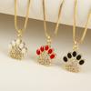 Nidin Fashion Cute Cat Paw Shape Charm Pendant Necklace For Women Female Love Heart Full Shine Zircon DIY Jewelry Accessories
