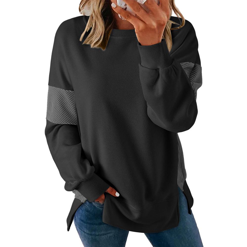 Autumn and Winter Round Neck Color Blocked Versatile Casual Loose Women's Hoodies & Sweatshirts