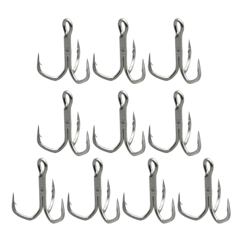 10Pcs Highly Strength Fishings Trebles Hook Brabed  Sharply Sea Fishings Hook Round Bend Trebles Bass Three Hook