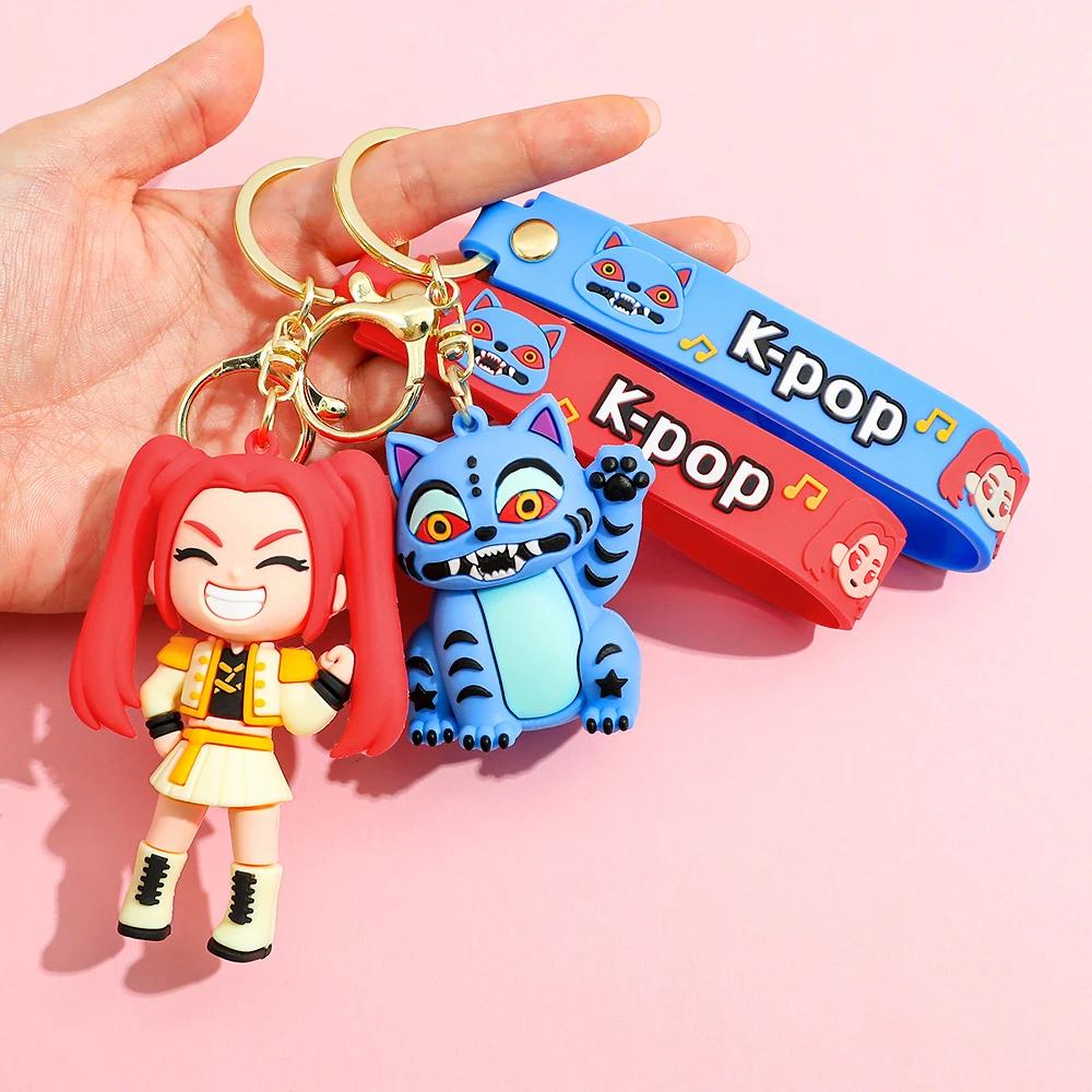 Latest KPOP Demon Hunters Keychain Tiger Character PVC Figure Keychain Adorable Harajuku Style Key Ring designed for Children and Fans Spooky Holiday