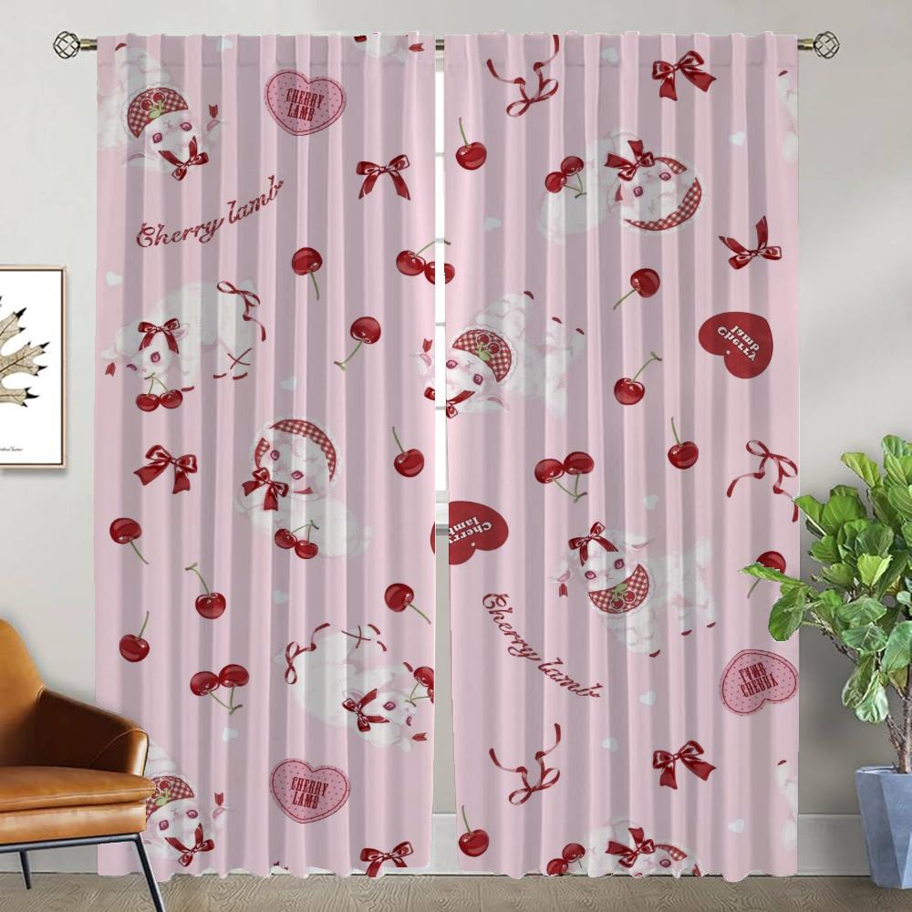 Cherry Lamb Modern Living Room Curtains for Camera Partition Blackout Curtain Halloween Decoration Shades Tulle for Bedroom Home