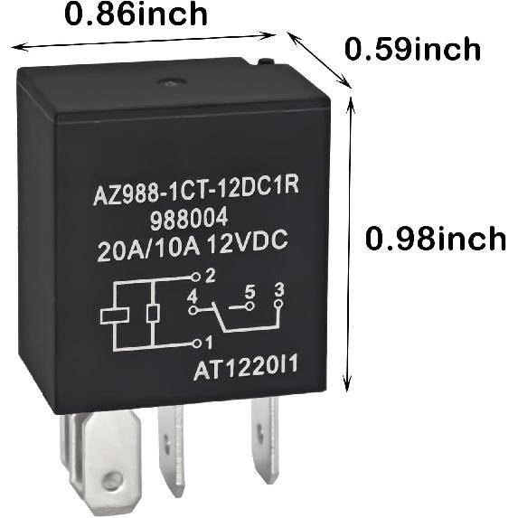 (Pack of 4) Fuel Pump Relay Replace Part for 4671168E 72472M - 12VDC, 20/10A, 5 Pins SPDT Automotive Relay AZ988-1CT-12DC1R