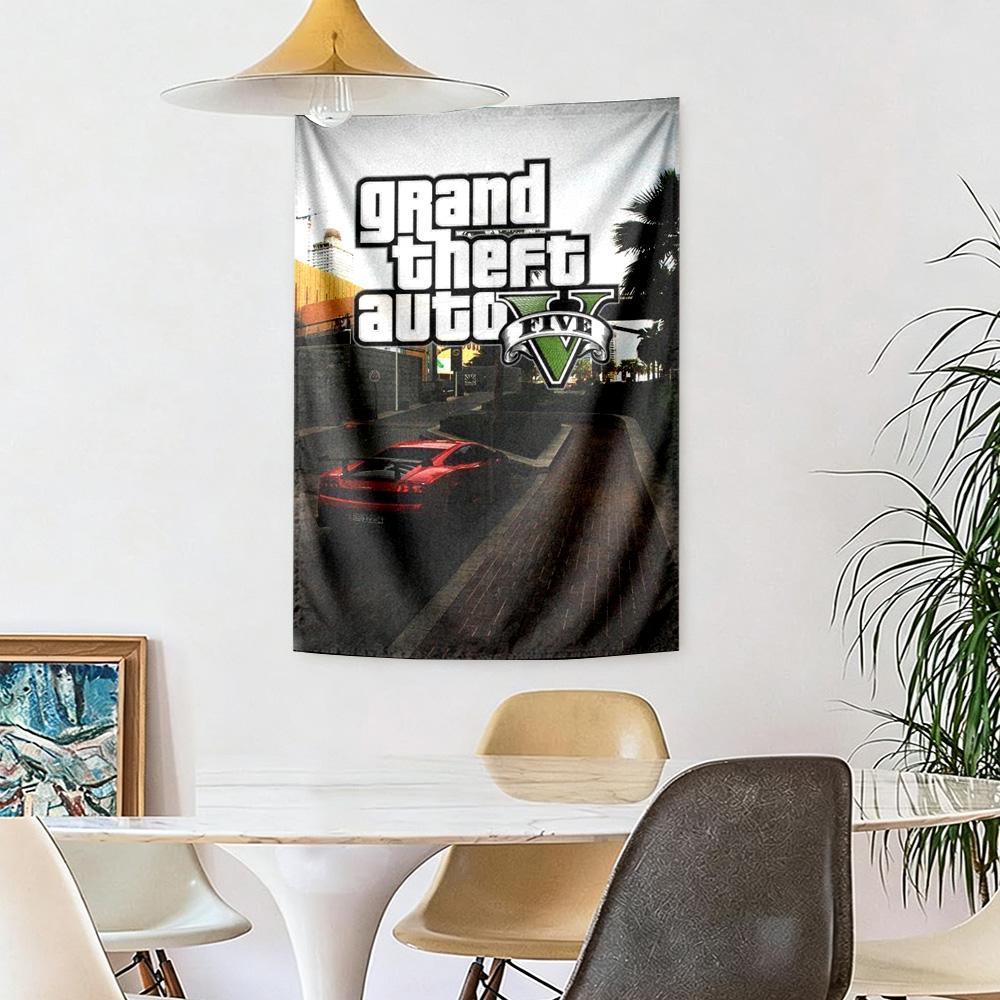 Grand Theft Auto Vintage Vægtæppe Retro Boho Ideel til Balkon Kollegievæg Soveværelse Alsidig Dekoration Boho Dekoration Gave til Nyt Hjem