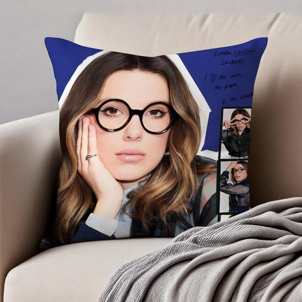 Talented Beautiful Actress MMillie Bobby Brown Cushion Cover Pillowcase Antidustmite Invisible Zipper Short Plush Sofa Cushion