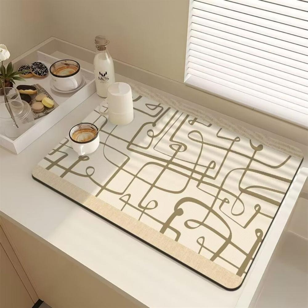 Stylish Line texture dot Diatom Mud Dish Drying Mat Super Absorbent NonSlip Kitchen Drain Pad For Tableware Coffee Machine Decor