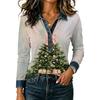 Women's Christmas Print Long Sleeve Top - Casual Loose Fit Patchwork Shirt with Shoulder