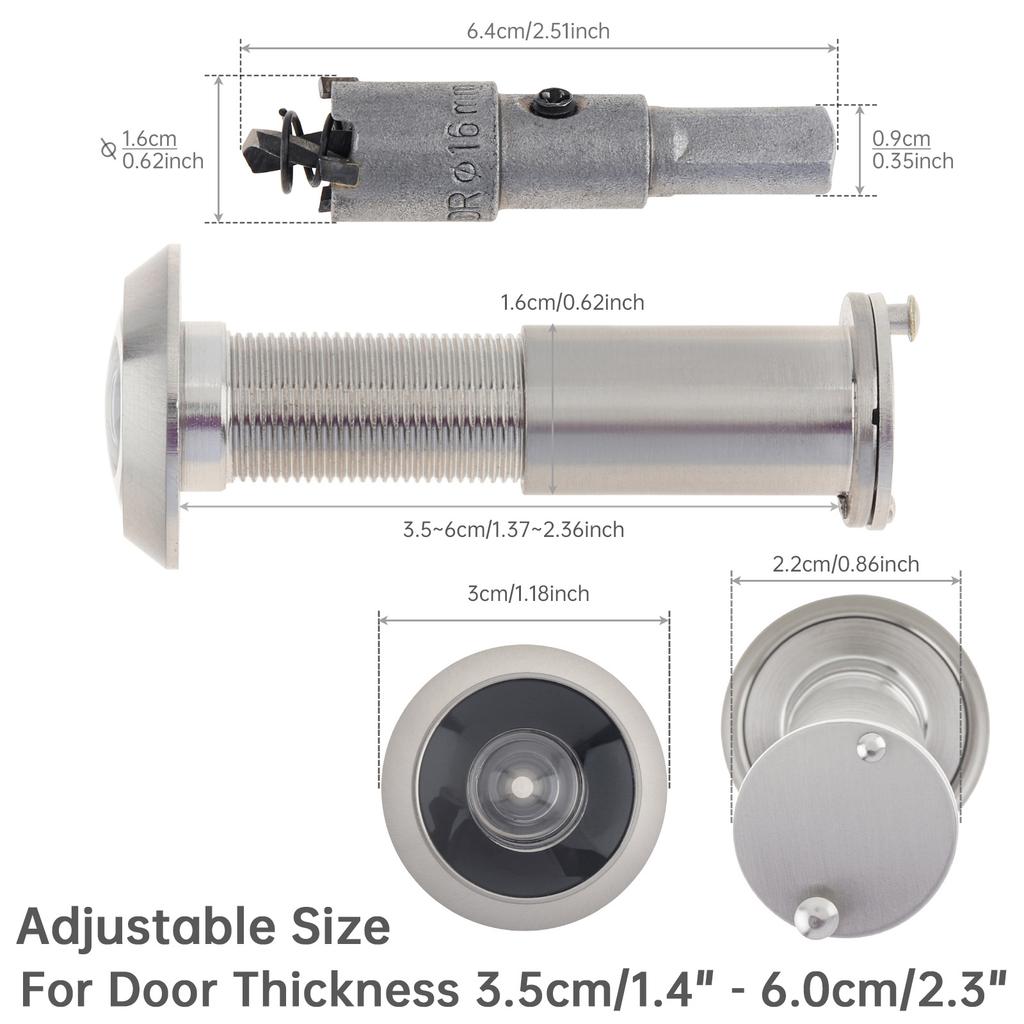 Solid Brass 4pcs 16mm Door Viewer Peephole 200 Degree HD Lens Privacy Cover Heavy Duty Universal Steel Aluminum Door Includes Drill Bit
