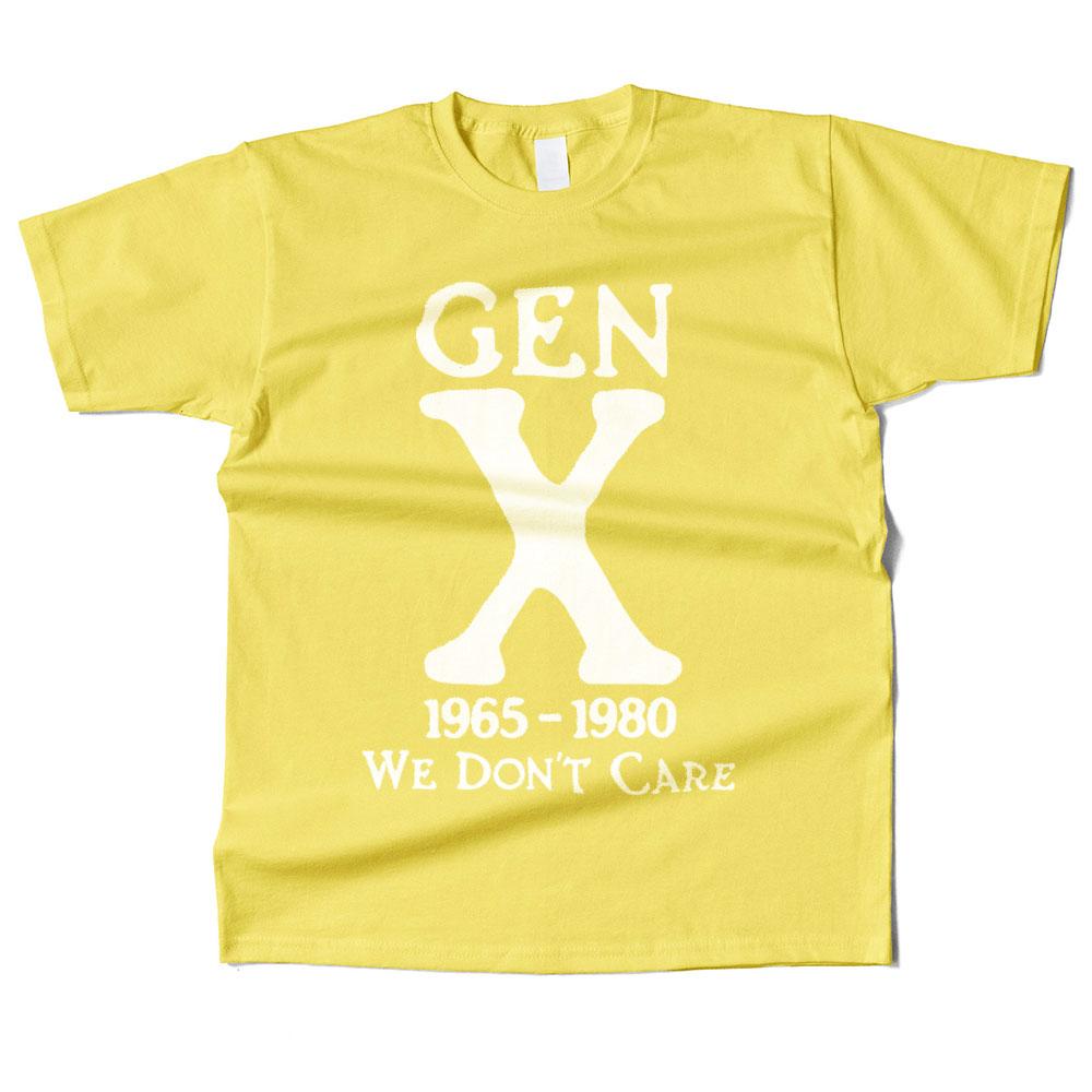 Mens Cotton Gen X 1965-1980 We Don't Care Graphic High Quality T Shirt Street Casual Style Tee for Men and Women