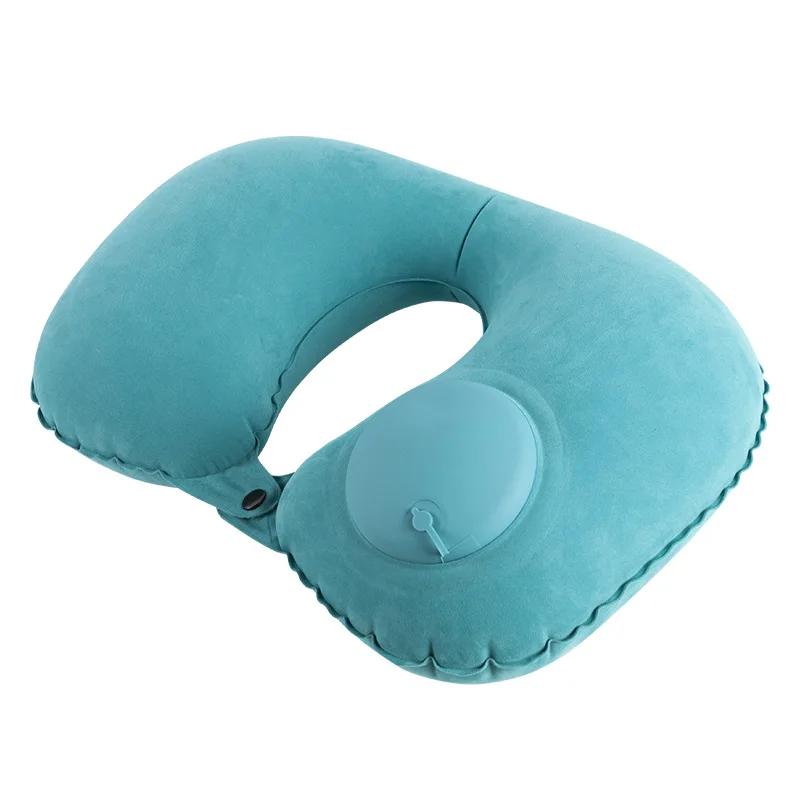 U-shaped Travel Pillow Car Aviation Flight Office Inflatable Neck Pillow Short Plush Cover PVC Support Headrest Soft Care Pad