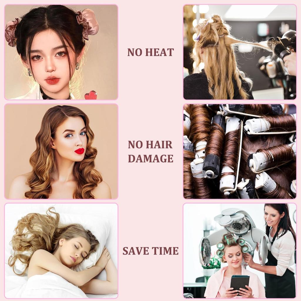 Satin Heatless Hair Curlers To Sleep In, No Heat Hair Curling Curls Overnight for Medium Long Hair Big Wavy Curly Hair(2 Sets/4 PCS) (Purple)