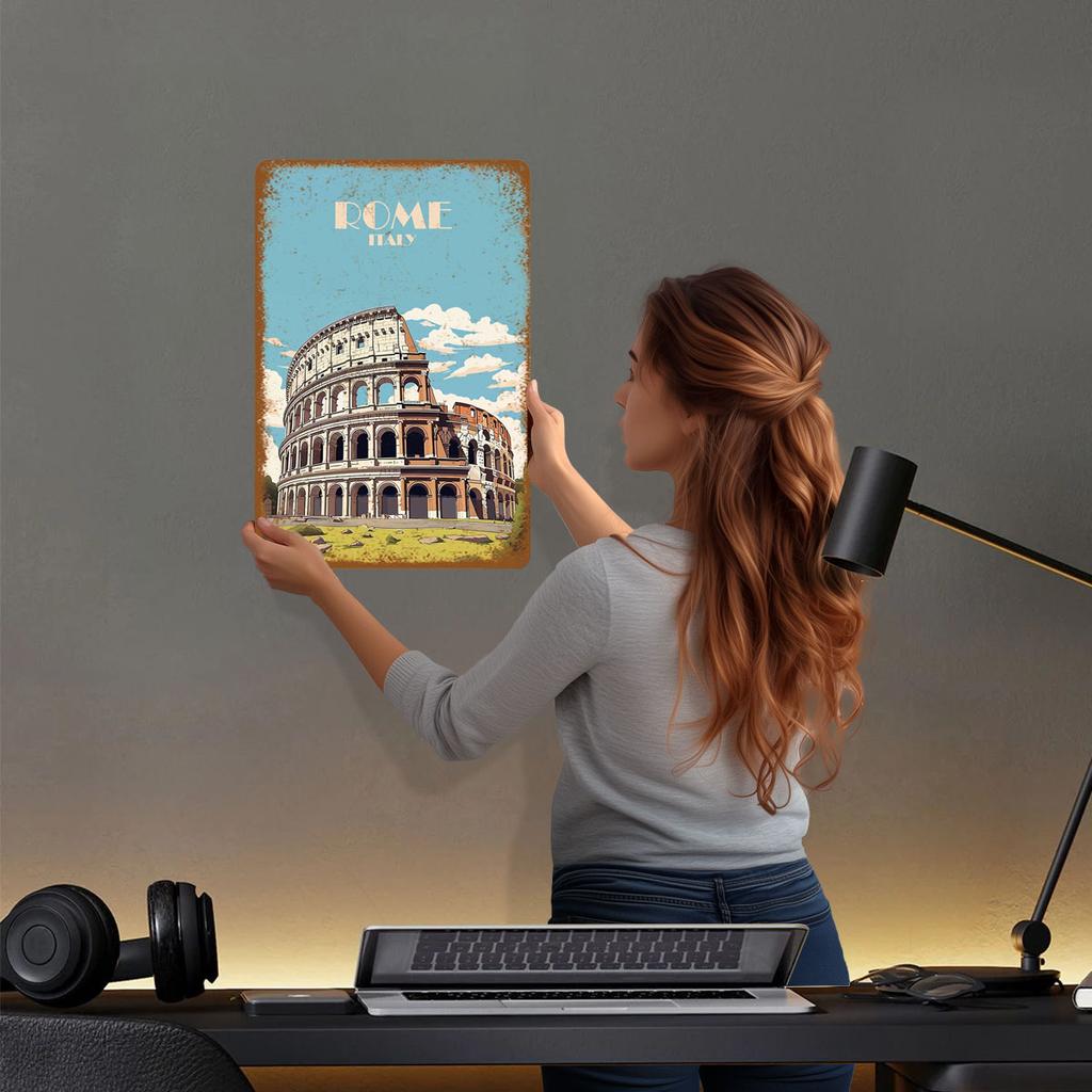 Colosseum Rome Italy Metal Signs Transportation Poster Wall Art Mural Custom Tinplate Sign for Wall Art Decoration Room Decor
