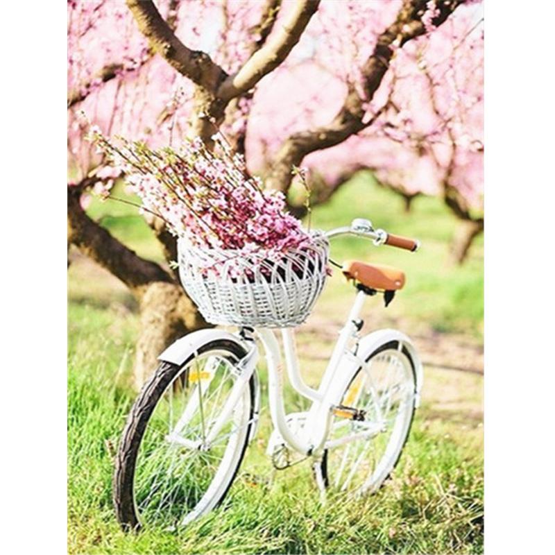 5D-Diamantgemälde zum Selbermachen, rosa Blume, Diamant-Stickerei, Fahrrad, Mosaik, Kreuzstich, Handarbeit, Strass, Heimdekoration