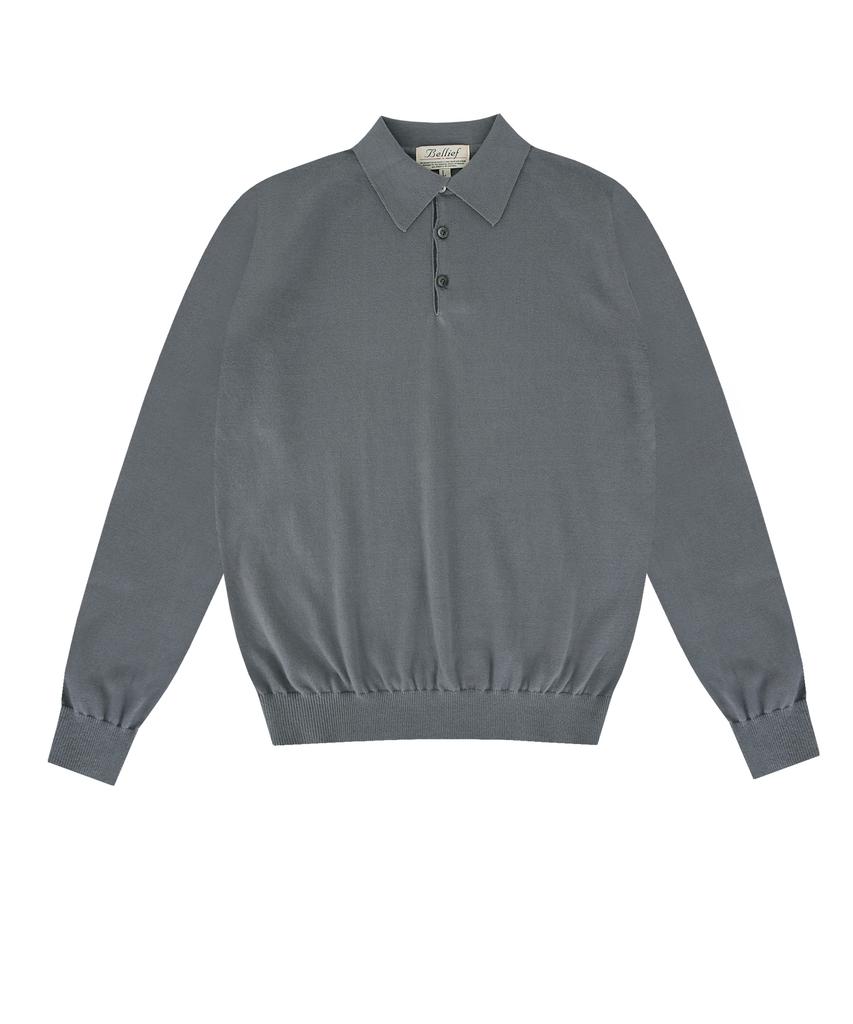 BELLIEF Essential Soft Long Sleeve Polo Knit (Stone Grey)