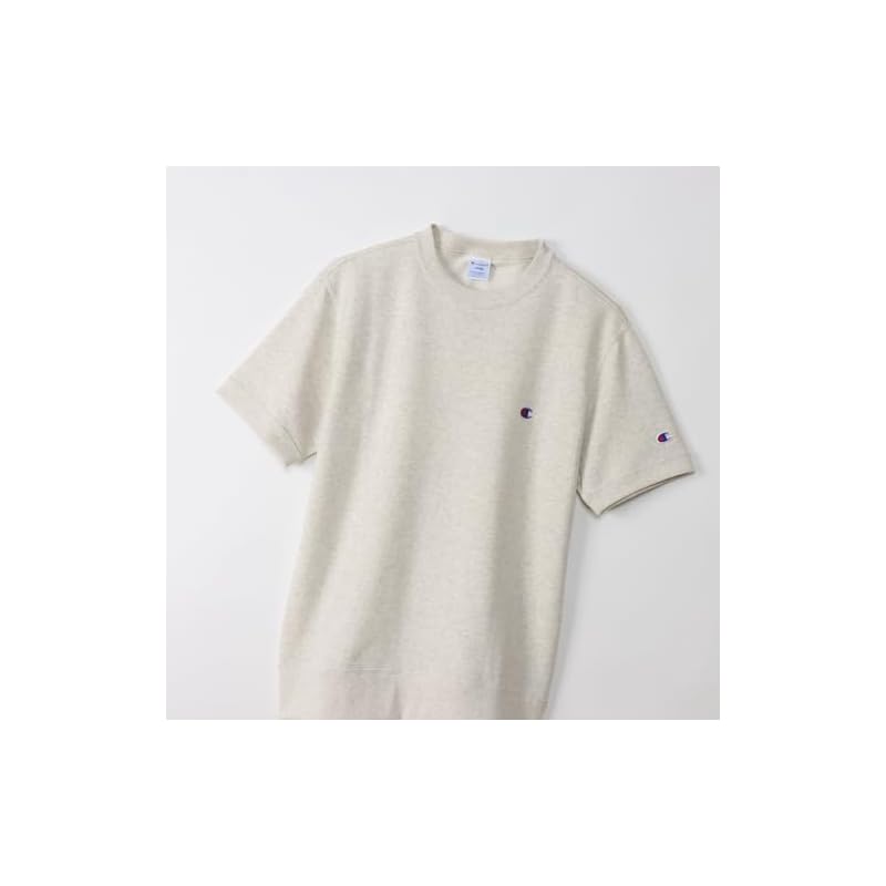 [Champion] Short-sleeved Crewneck Sweatshirt with One-Point Logo, Basic Design, C3-Z020, Men's, Oatmeal, Size M