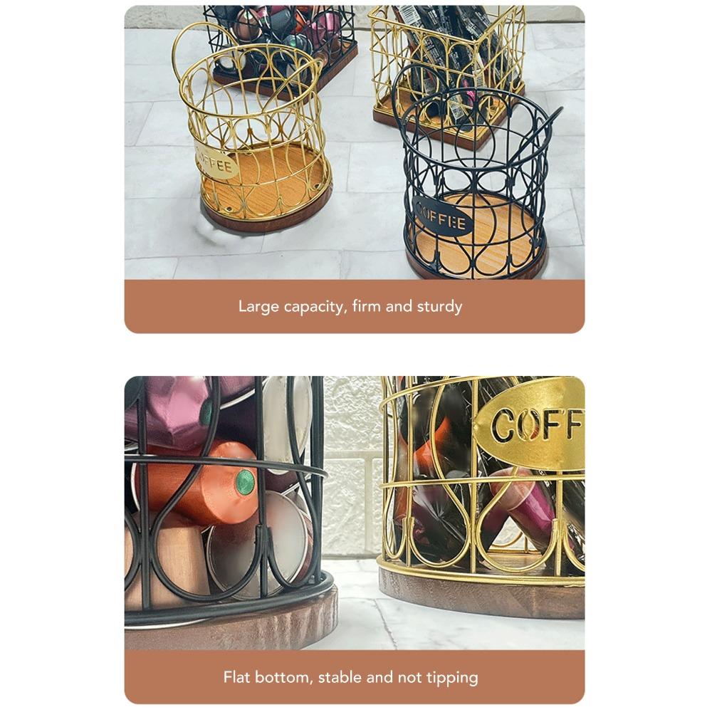 Decorative Round Coffee Pod Basket Metal Coffee Capsule Storage Basket  Kitchen Countertop