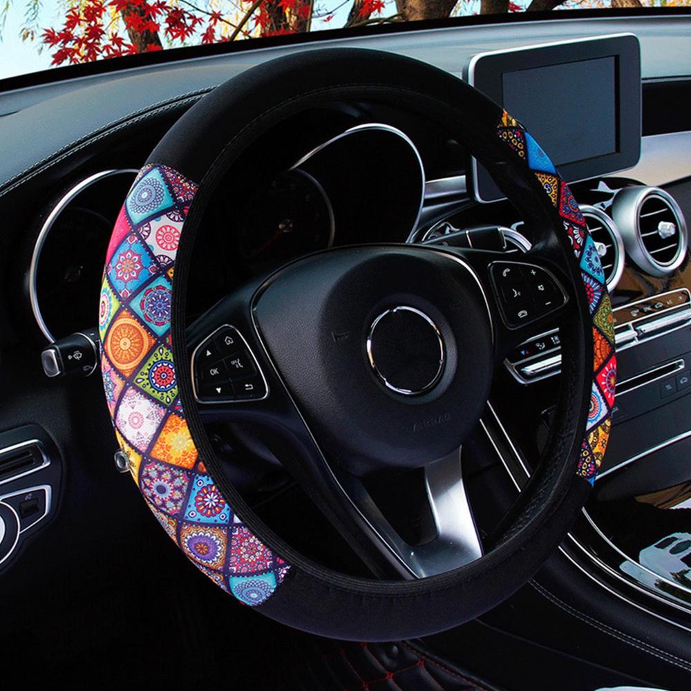 

Cars Steering Wheel Braid Cover Knitted Fabric Car Covers Fashion Color Print Steering Wheel Cover Soft Auto Accessories