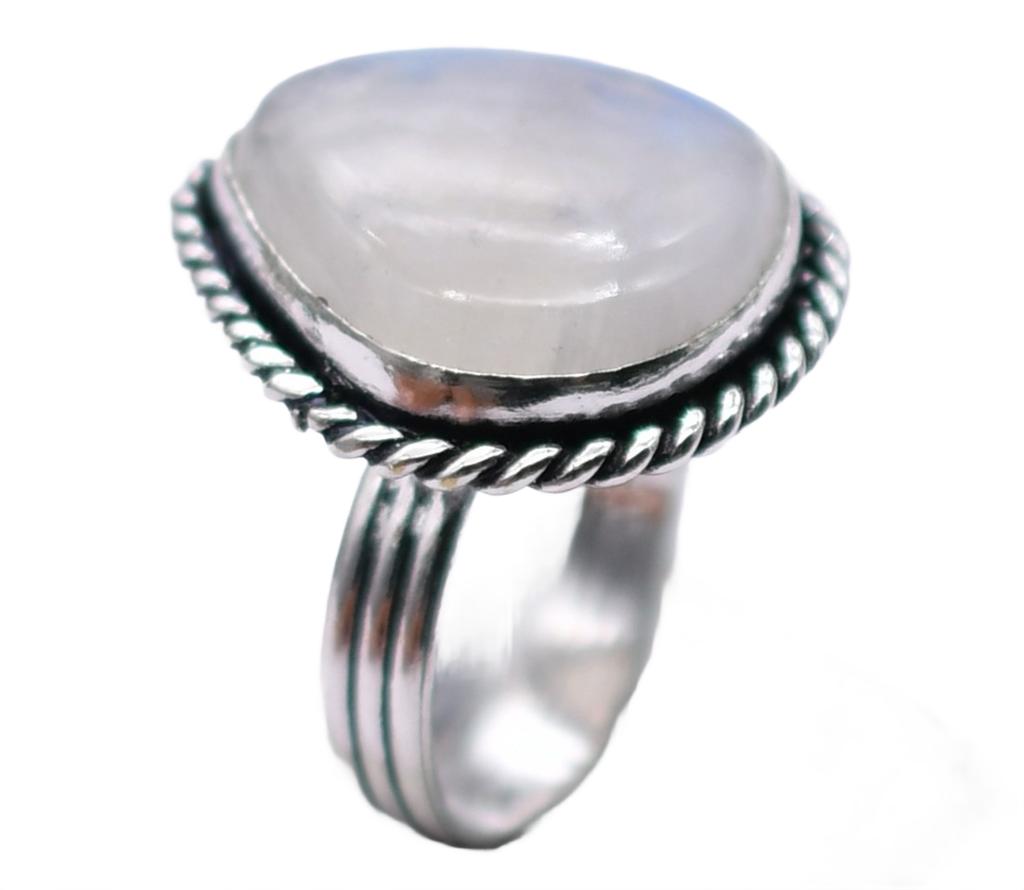 Moonstone Natural Gemstone Antique Silver Plated Ring US Size-8.25 R 5177