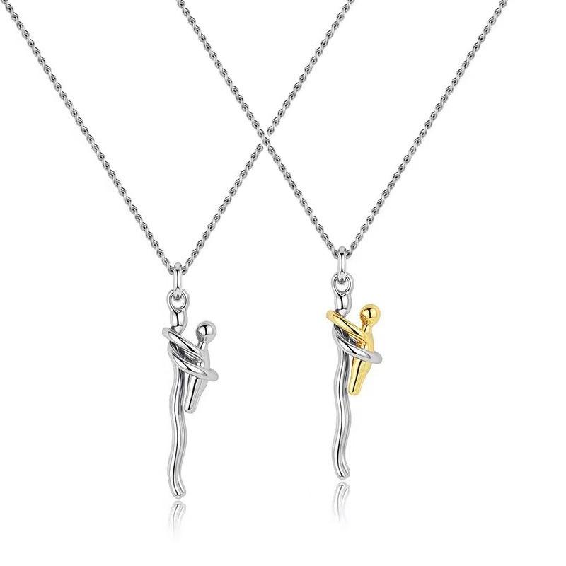 Collana a Forma di Madre che Abbraccia, Pezzo Unico in Acciaio Inossidabile 316, Stile Cartone Animato Carino, Placcata K, alla Moda, Mix Bicolore, Versatile per Uso Quotidiano e Sportivo
