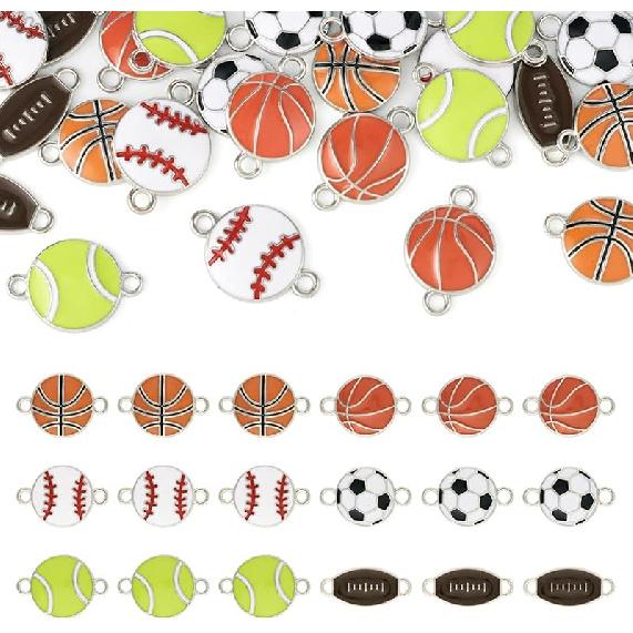 Sports Theme Enamel Charms Colorful Baseball Rugby Baseball Football Basketball Tennis Pendants Sport Balls Metal Dangle Charms for DIY Crafts