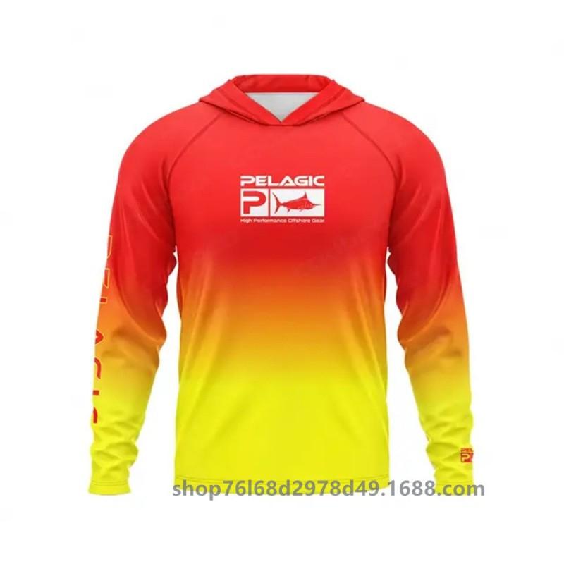 Mens UPF 50 Quick-Dry Fishing Shirt With Hood Long Sleeve Sun Protection Top Outdoor Angling Wear