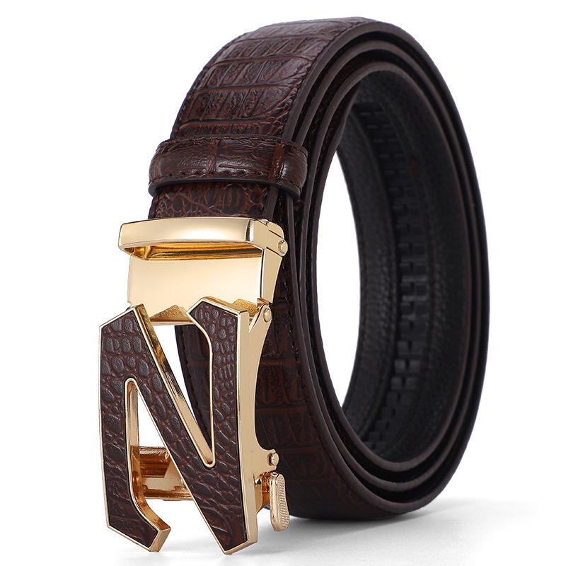 

Мужской кожаный ремень с узором крокодила и автоматической пряжкой - Модный, универсальный и повседневный аксессуар для талии для брюк 120cm