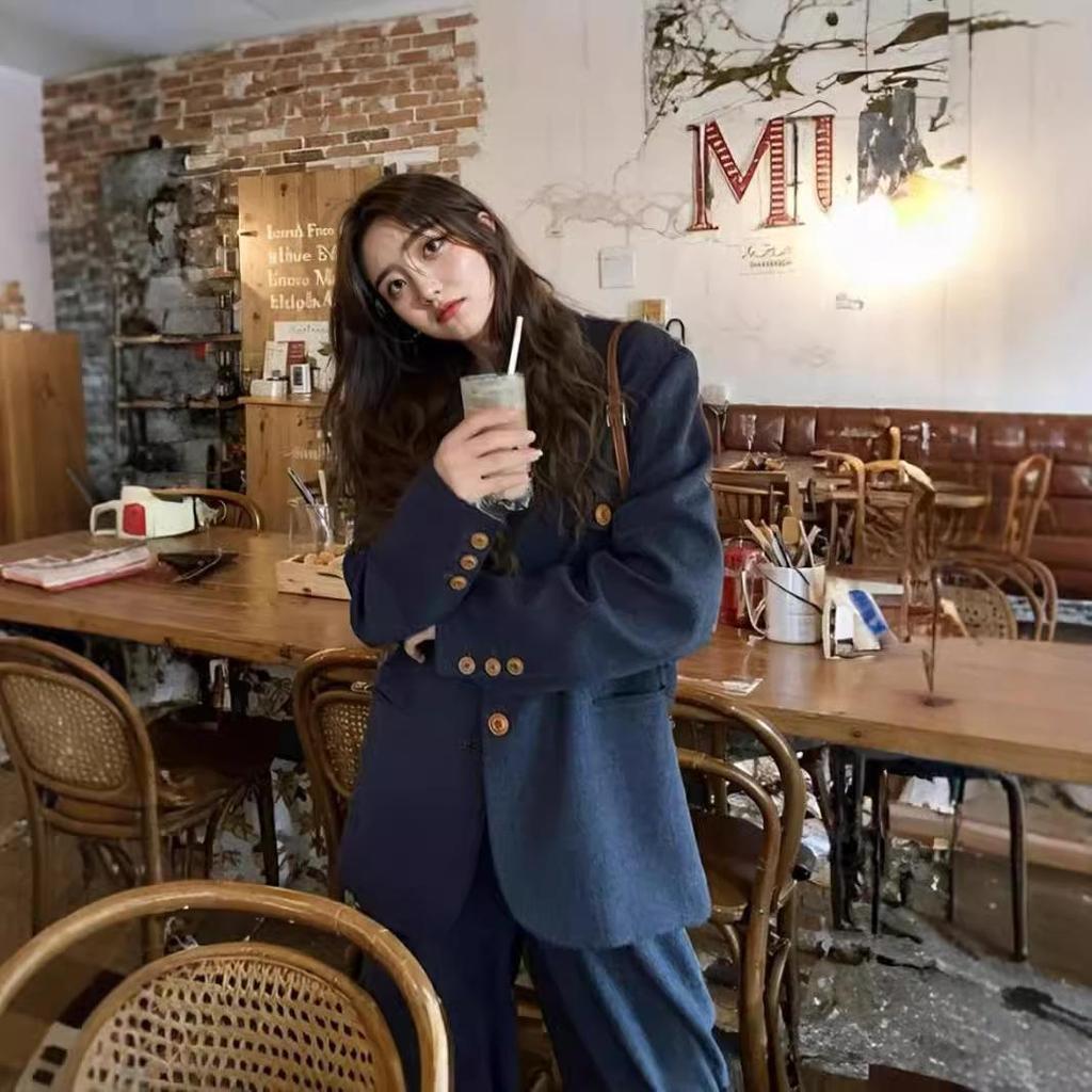 2026 Spring & Autumn Old Money Style Two-Piece Set: Fashion Suit Jacket with Wide-Leg Pants