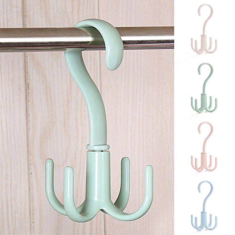 Hook Tie Holder Cloth Rack Nail-free 4 Hook Plastic Hanger Rotating Four-claw Hook Multifunction