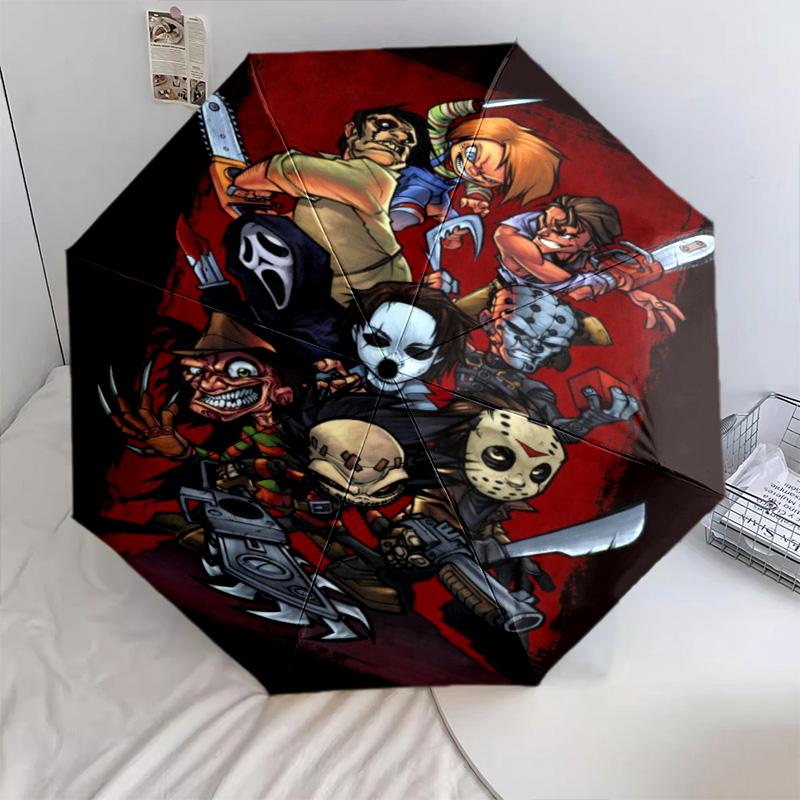 Horror Icons Unite Folding umbrella travel 8 paraphenoid bones Sun umbrella Umbrella printing