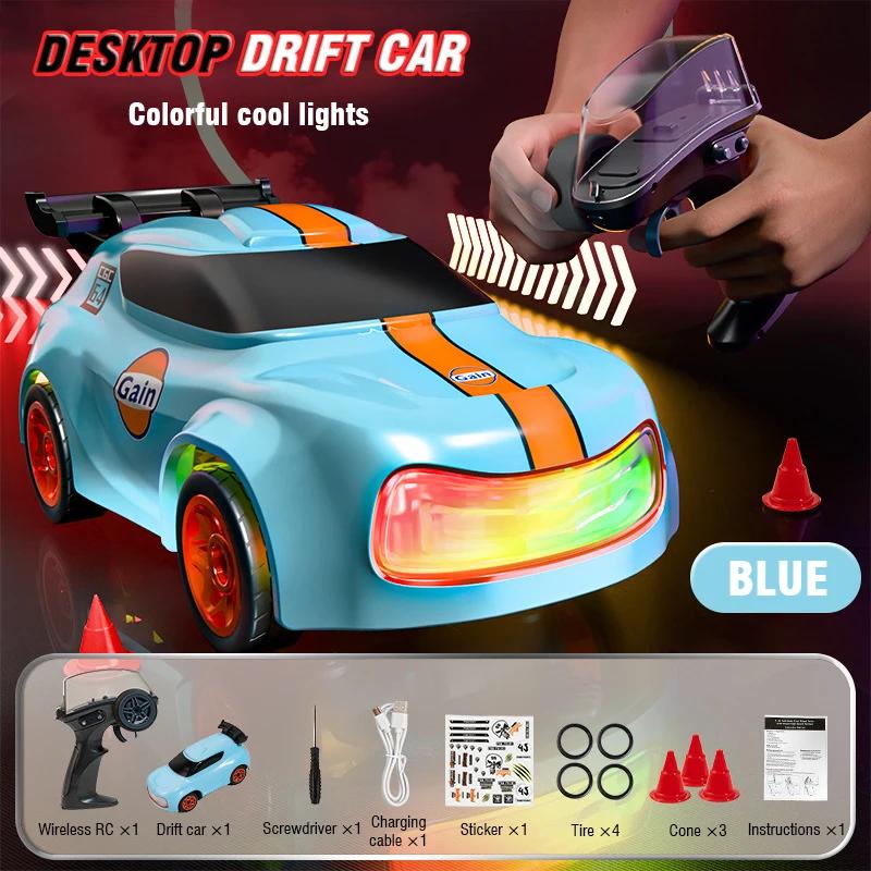

2.4G Rc Small Racing Drift Car Portable Table High Speed Four-Wheel Drive Remote Control Pickup Truck Vehicle With Lights Kids Plaything